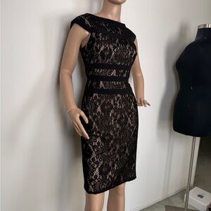 Adrianna Papell Black Lace Midi Dress goth bondage